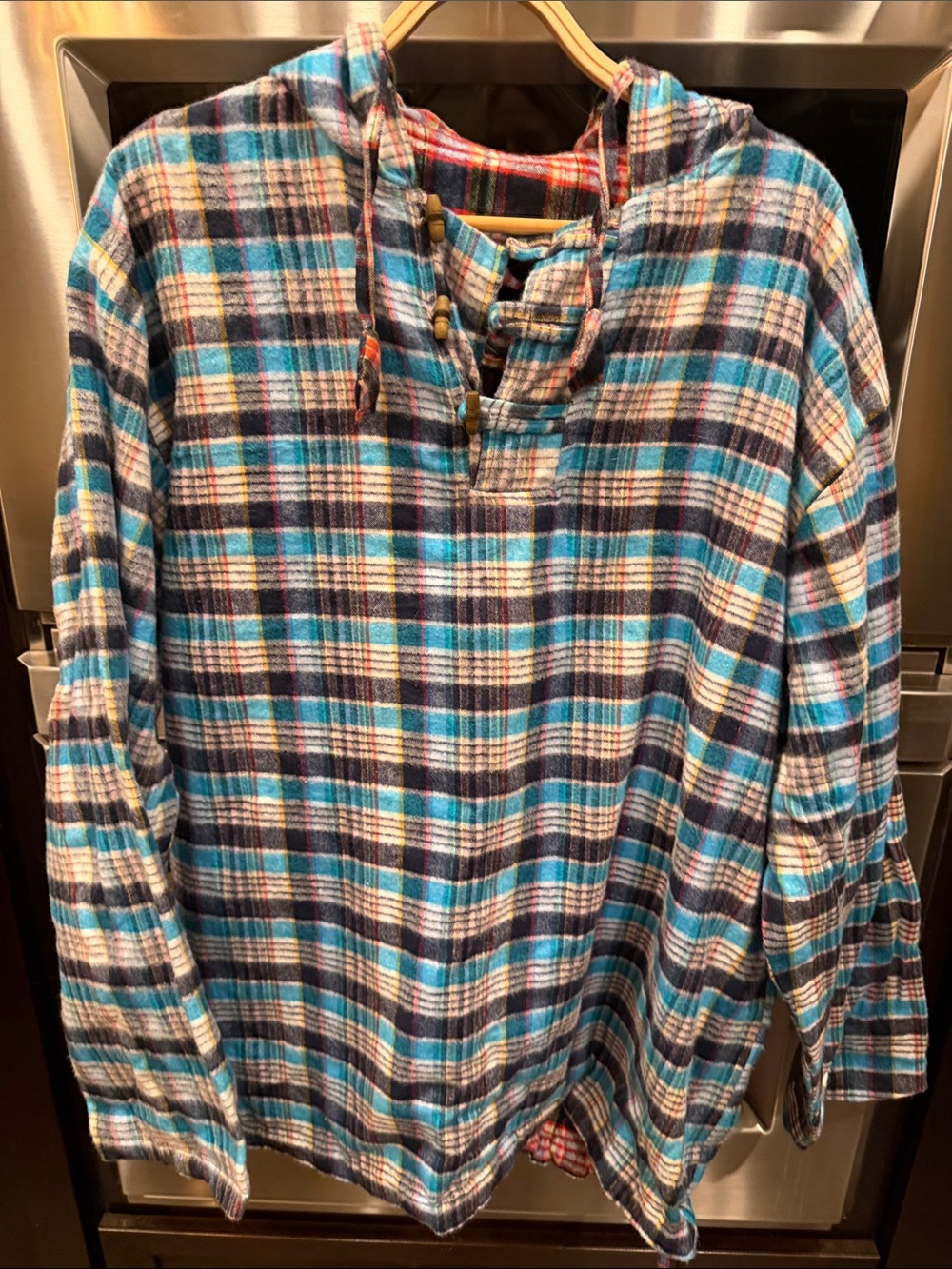 Plaid soft Hooded Flannel Shirt - Blue Plaid